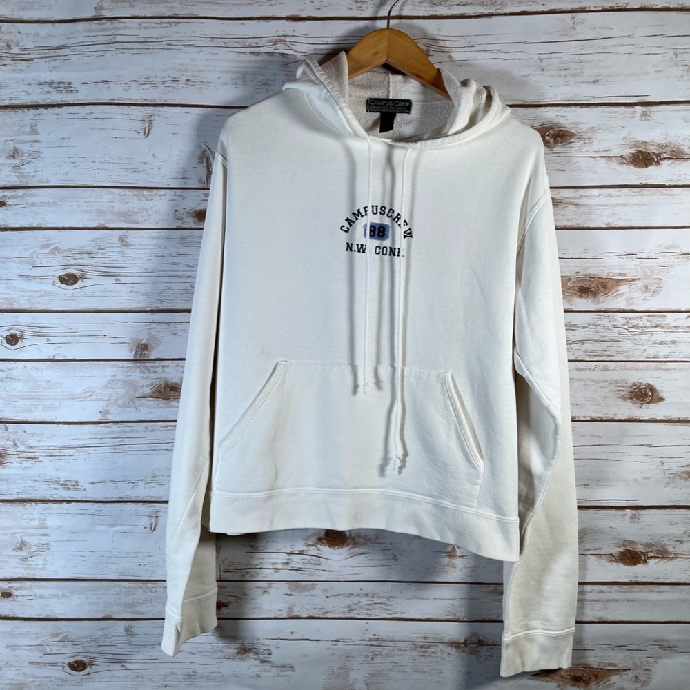 N.W. Conf. Campus Crew Off-White Cropped Hoodie Vintage